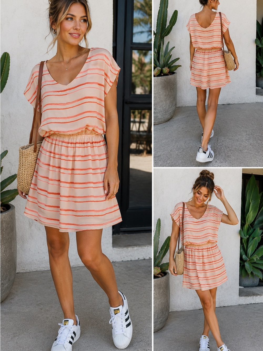 Lush Striped Chiffon Blouson Mini Dress Large Boho Beach Summer Casual